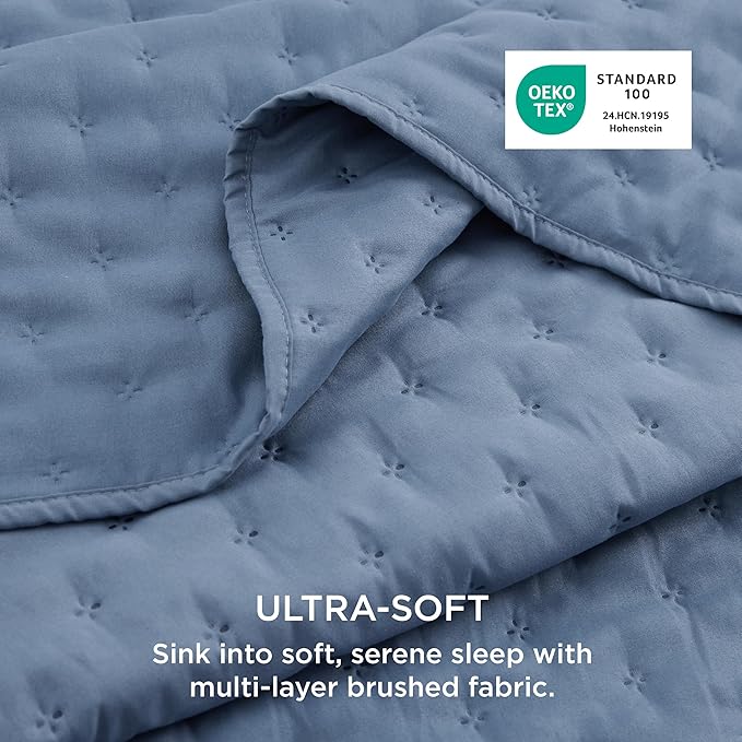 Bedsure King Quilt - Mineral Blue Bedspread King Size & Lightweight Comforter, Modern Coastal Coverlet with Clover Pattern, Ultra Soft All-Season Bedding, 106 x 96 Inches | Stitch-Free Quilting, Ultra Soft, Lightweight, Machine Washable, Pet-Friendly
