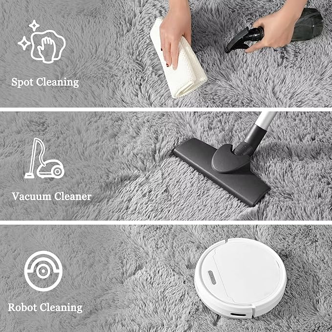 junovo Grey Washable Area Rug for Boys Bedroom Living Room, 5x8 Soft Non-Slip Fluffy Rugs, Shag Plush Memory Foam Carpet for Kids Room Baby Nursery Home Decor