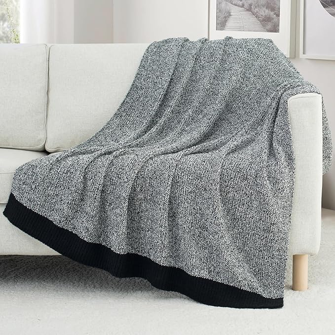 Carriediosa Heather Throw Blanket 60" X 80" Twin, 400GSM Ultra Soft Microfiber Fuzzy Fluffy Reversible Knitted Blankets Cozy Plush Lightweight and Warm Fall Throws for Couch, Bed, Sofa, Black