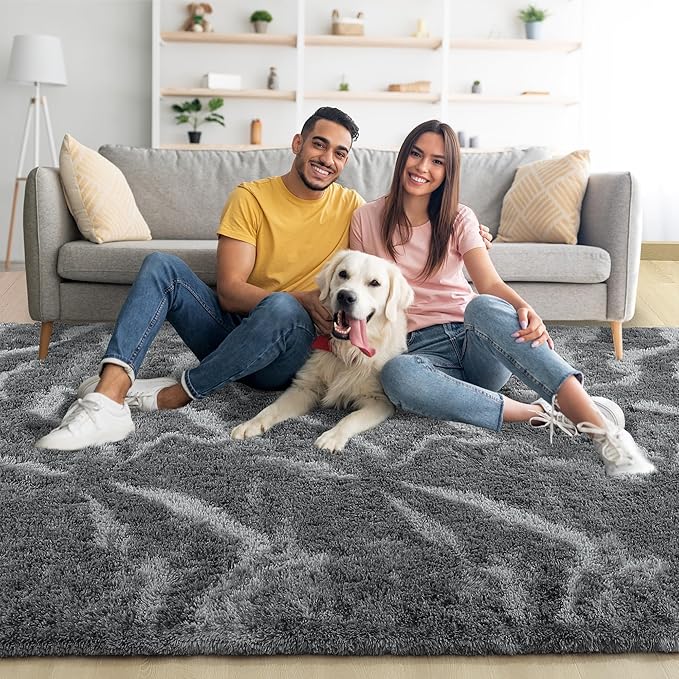 Noahas Large Fluffy 5x8 Area Rugs for Living Room Bedroom,Thick Shag Grey Throw Rug,Big Soft Shaggy Bedside Non-Slip Plush Dorm Nursery Kids Carpet