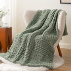 Bunnikins & Clover Sage Green Throw Blanket for Couch, Chunky Knit Blanket Throw with Chenille Yarn for Bed Living Room Home Decor, 50"x60"