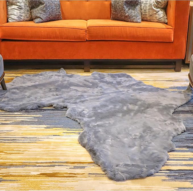 Lith African Map Faux Rabbit Fur Area Rug & Throw - Client Call It Impactful Gift - Soft Plush Luxurious Nursery + Living Room & Bedroom Floor or Chair Couch Sofa Bed Cover- 6x6 ft (Gray/Grey)