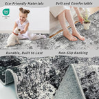 2x6ft Washable Kitchen Runner Rug – Non-Slip Low-Pile Floor Carpet Runner for Indoor Hallway, Bedroom, Bedside & Entryway, Modern Abstract Neutral (Black Grey,2x6)