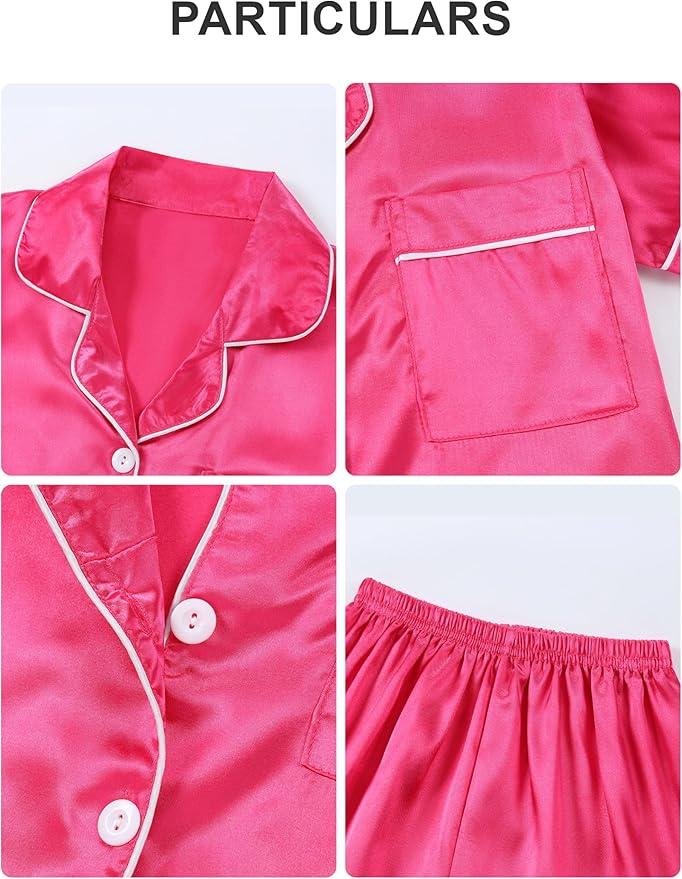 DIPUG 3 Piece Girls Silk Pajamas Set Soft Satin PJs Sleepwear for Comfortable Nights