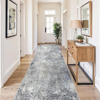 4x12 ft Extra Wide Hallway Rug – Non-Slip Washable Large Long Carpet Runner for Kitchen, Indoor Entryway, Modern Abstract Low-Pile Thin Floor Mat for Bedroom, Living Room, Dining Room（Blue Grey,4x12）
