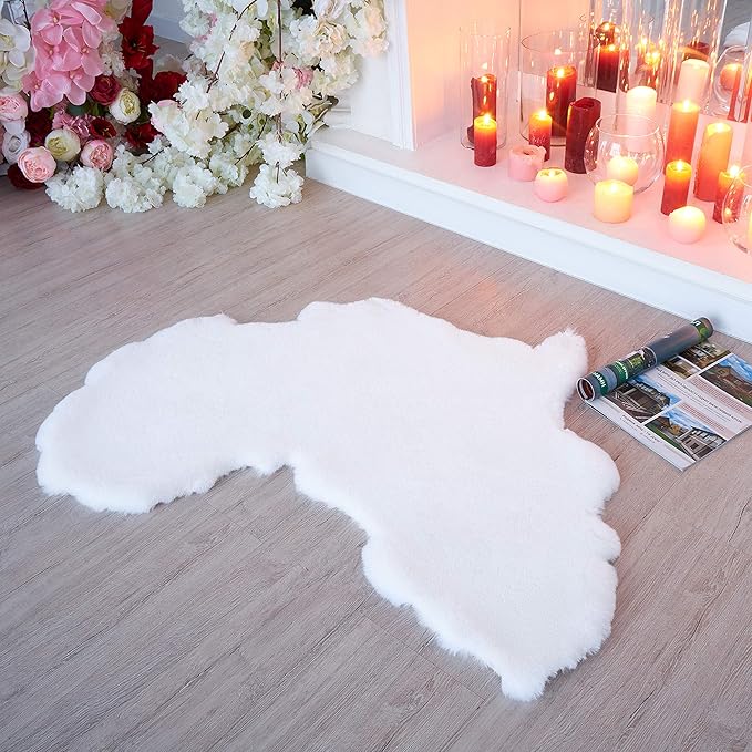 Lith Home Afro Faux Rabbit Fur Rug&Throw-Ultra Soft Plush Luxurious Chair Couch Sofa Bed Furniture Cover or Nursery Room-3x3 ft White African Map Shape