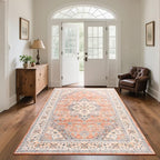 CRYPTOLITE Vintage Area Rug 5x7 Rugs, Machine Washable Rug Non-Slip Low Pile Rug for Living Room, Bedroom, Farmhouse, Dining Room, Orange