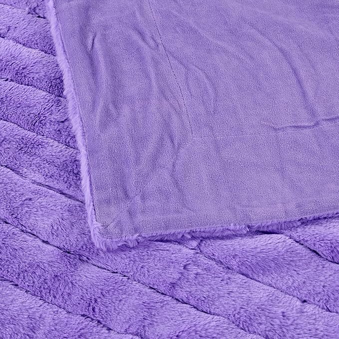 Striped Throw Blanket and Pillow Covers Set (No Inserts) for Couch and Bed, Plush Warm Lightweight Fuzzy Faux Fur Blanket for All Seasons (50" x 60", Purple)