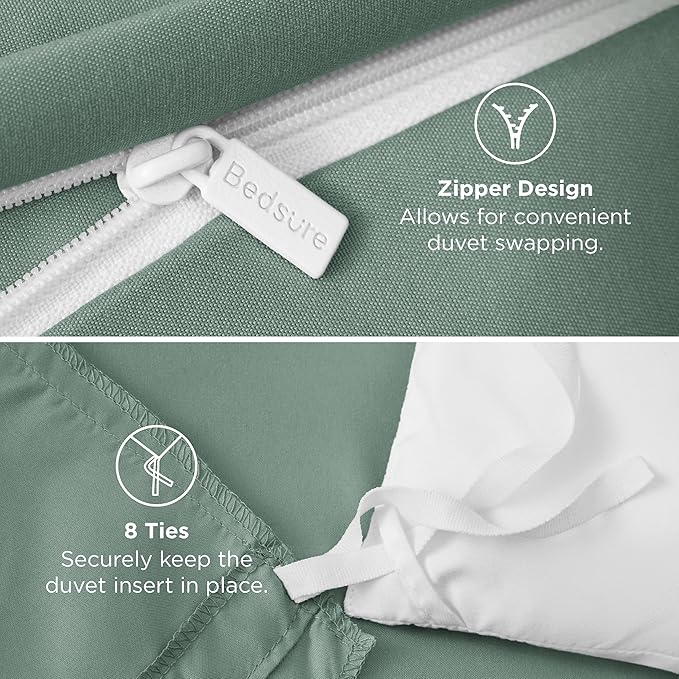 Bedsure Duvet Cover King Size - Soft Double Brushed Bedding Set for Kids & Adults, Zipper Closure, 3 Pieces, Includes 1 Duvet Cover (104"x90") & 2 Pillow Shams, NO Comforter, Sage Green