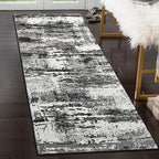 Runner Rug 2x6 Washable Rug Runners for Hallways Kitchen Non-Slip Rugs Abstract Print Soft Faux Wool Carpet Runner for Entryway Indoor, Bedroom Bedside, Laundry, Dorm, Home Decor (Black and Grey)
