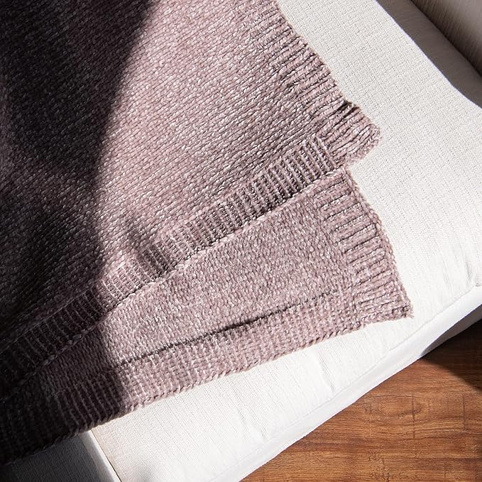 Best Home Fashion Super Soft Luxe Sheen Chenille Throw Blanket, Warm and Cozy Knitted Decorative Blanket for Sofa, Couch and Bed All Seasons 60 x 80 Inches- Dusty Rose