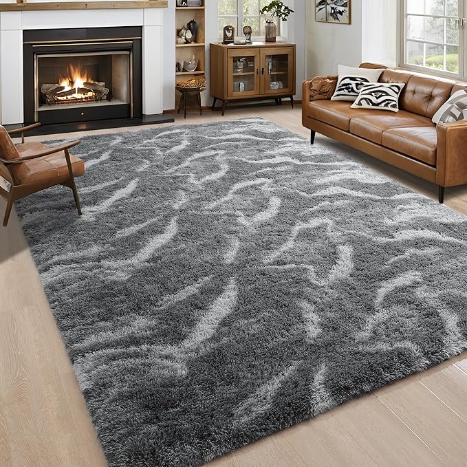 Noahas Large Fluffy 5x8 Area Rugs for Living Room Bedroom,Thick Shag Grey Throw Rug,Big Soft Shaggy Bedside Non-Slip Plush Dorm Nursery Kids Carpet