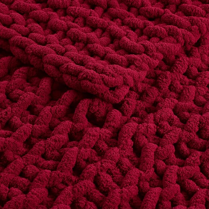 Madison Park Chenille Chunky Knit Handmade Throw Blanket, Luxuriously Soft Gift Blankets, Cottage Style Room Décor, Lightweight & Breathable All Seasons Throw Blanket for Couch, 50" W x 60" L Red