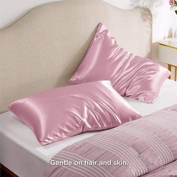 Bedsure Satin Pillowcase with Zipper, Similar to Silk Pillow Cases 2 Pack, Satin Pillow Cases Queen, Silky & Soft Pillow Covers for Hair & Skin, Gifts for Women, Pink Room Decor, 20x30 Inches