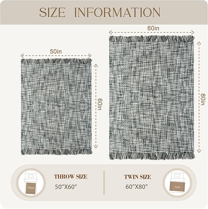 Multi-Color Grey Cable Woven Throw Blanket for Couch,60"X80" Boho Style Textured Blankets for Home Decor,Super Soft Warm Cozy Chunky Blanket with Decorative Tassels for Bed and Sofa
