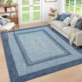 RUGSREAL Washable Rug 5x7 Boho Accent Carpet Modern Geometric Indoor Throw Floor Cover Braided Print Rugs Low Pile Non Slip Farmhouse Rustic Bohemian Carpet for Living Room Bedroom, Blue