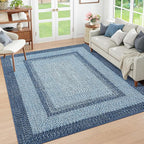RUGSREAL 3x5 Area Rug, Washable Rug for Bedroom Braided Printed Throw Mat, Living Room Area Rug Non Slip Stain Resistant Small Dining Room Rug, Rustic Accent Small Carpet for Entryway Home Decor, Blue