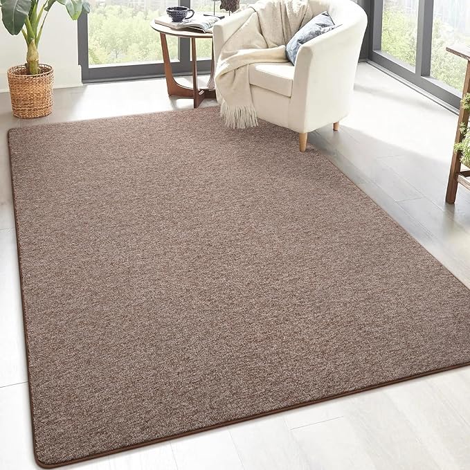 Keeko Living Room Rugs 6x9, Soft Modern Large Area Rug for Bedroom Washable Memory Foam Indoor Big Carpet Low Pile Minimalist Non Slip Rug for Classroom Dorm Kids Room Home Decor Brown and White
