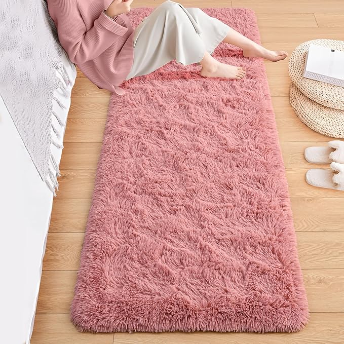 ISEAU Runner Rug for Bedroom, Dorm, College, Apartment, 2x6 Feet Shag Area Rug with Upgrade Non Slip, Fluffy Carpet Runner for Hallway, Fuzzy Soft Living Room Rugs for Girls Bedroom Decor, Blush