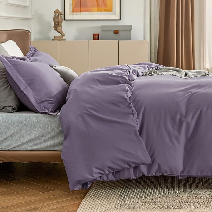 Bedsure Duvet Cover King Size - Soft Double Brushed Bedding Set for Kids & Adults, Zipper Closure, 3 Pieces, Includes 1 Duvet Cover (104"x90") & 2 Pillow Shams, NO Comforter, Grayish Purple