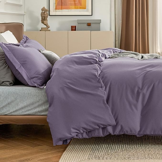 Bedsure Duvet Cover Queen Size - Soft Double Brushed Bedding Set for Kids & Adults, Zipper Closure, 3 Pieces, Includes 1 Duvet Cover (90"x90") & 2 Pillow Shams, NO Comforter, Grayish Purple
