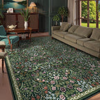 Lahome Claude Floral Area Rugs 9x12 Living Room, Green Soft Bedroom Rugs Non Slip, Thin Dining Room Carpet, Non Shedding Print Carpets for Guestroom
