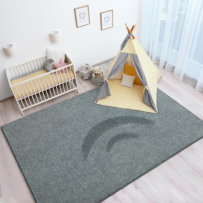 Keeko Living Room Rugs 7x10, Soft Modern Large Area Rug for Bedroom Washable Memory Foam Indoor Big Carpet Low Pile Minimalist Non Slip Rug for Classroom Dorm Kids Room Home Decor Grey and Green