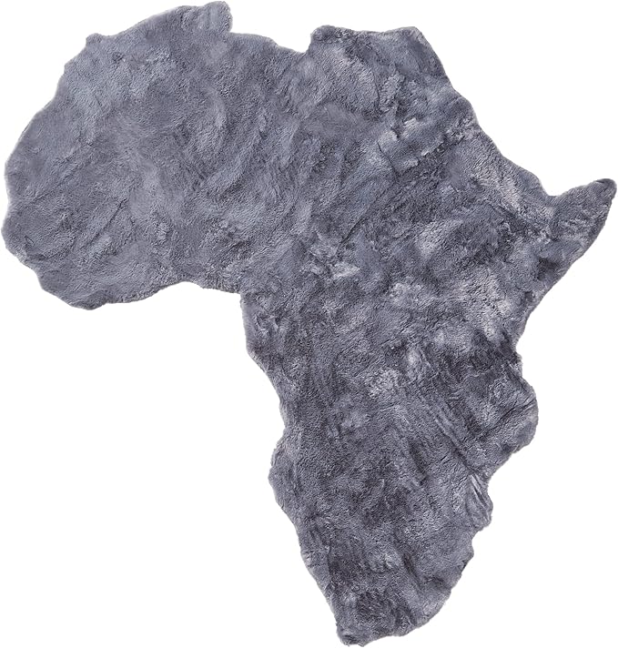 Lith African Map Faux Rabbit Fur Area Rug & Throw - Client Call It Impactful Gift - Soft Plush Luxurious Nursery + Living Room & Bedroom Floor or Chair Couch Sofa Bed Cover- 6x6 ft (Gray/Grey)