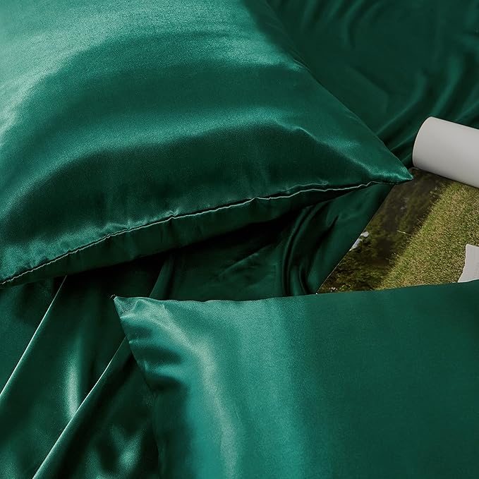 Blackish Green King Size Satin Pillowcase Set of 2 for Hair and Skin,Blackish Green Silk Pillowcase Breathable Pillowcase with Envelope Closure