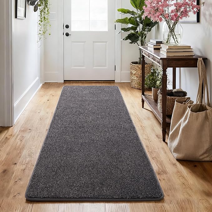Keeko 2x8 Area Rugs for Living Room, Soft Modern Memory Foam Bedroom Rug Washable Indoor Rug Low Pile Minimalist Non Slip Carpet for Kids Nursery Dorm Room Home Decor Dark Grey