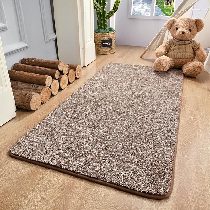Keeko Soft 2x4 Small Runner Rug Brown, Bedside Rugs for Bedroom Indoor Runner Hallway Carpets Non Slip Living Room Area Throw Rugs Memory Foam Laundry Room Rug for Teen Kids Boys Dorm Room Decor