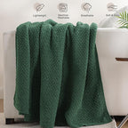 Whale Flotilla Chunky Knit Throw Blanket for Couch and Bed, Deep Green Decorative Cozy Fleece Blanket, Reversible Soft Fuzzy Woven Throws, 50x60 Inch