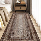 RUGSREAL Runner Rug for Hallway Kitchen Runner Carpet 2x10, Machine Washable Long Runner Throw Mat, Non Slip Entryway Rug Stain Resistant Braided Printed Carpet for Bedroom Living Room, Brown