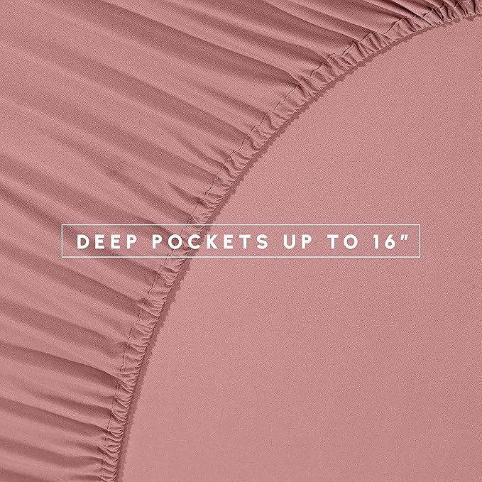 Elegant Comfort 8-Piece Pinch Pleated Comforter Set - All Season Complete Bed in a Bag, Includes 4pc Smart Sheet Set, Bed Skirt, Comforter, Matching Pillowcases and Shams, Twin/Twin XL, Dusty Rose