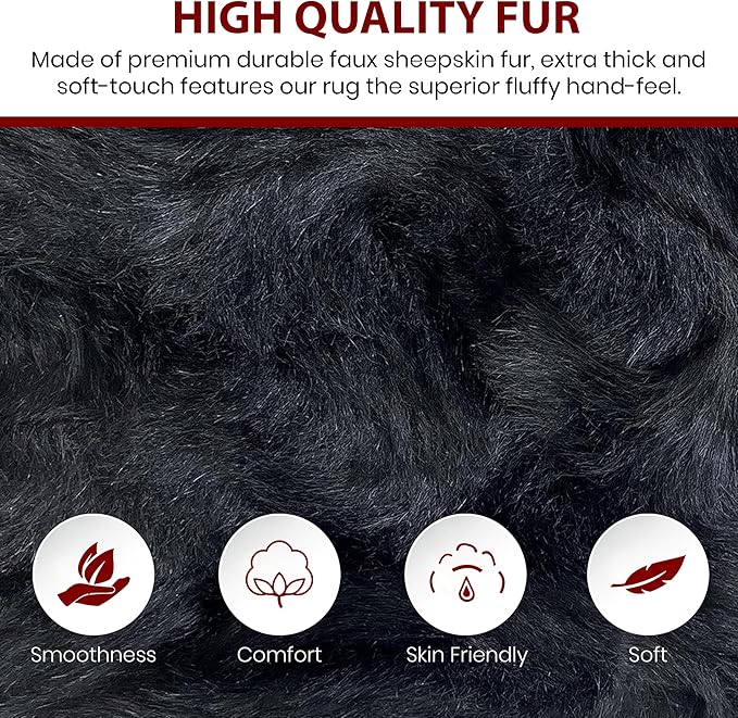 LAMBZY Bear Skin Rug Super Soft Fluffy Faux Fur for Bedroom Floor Sofa Living Room High-Density Plush Shaggy Carpet Sofa Cover Bedside Sheepskin Rug (3'x5', Black)