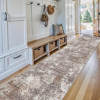3x15 Ft Long Hallway Runner Rug – Non-Slip Washable Wide Kitchen Runner | Modern Abstract Floor Carpet for Indoor Entryway, Bedroom, Living Room (Brown Beige,3x15)