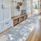 3x20 ft Extra Long Hallway Runner Rug - Non-Slip Washable Floor Runner with Rubber Backing, Modern Low Pile Thin Wide Carpet for Entryway, Kitchen, Living Room (Blue Rust, 3x20)