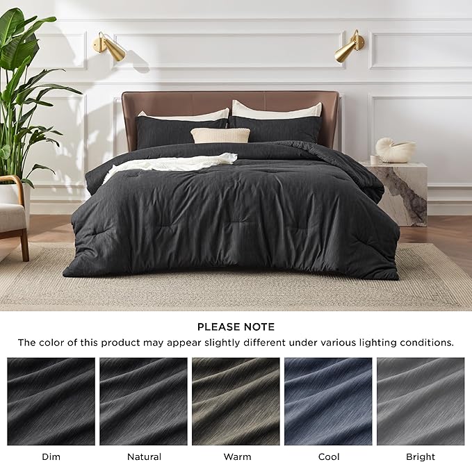 Bedsure Black Comforter Set Queen - Soft Bedding for All Seasons, Breathable Cationic Dyed Bed Set, 3 Pieces, 1 Queen Size Comforter (90"x90") and 2 Pillow Shams (20"x26"+2")