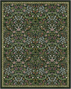 Lahome Claude Floral 8x10 Green Living Room Rugs, Large Washable Area Rug for Bedroom Rubber Backed, Botanical Thin Stain-Resistant Carpet for Dining Room Under Table, Kids Room, Nursery