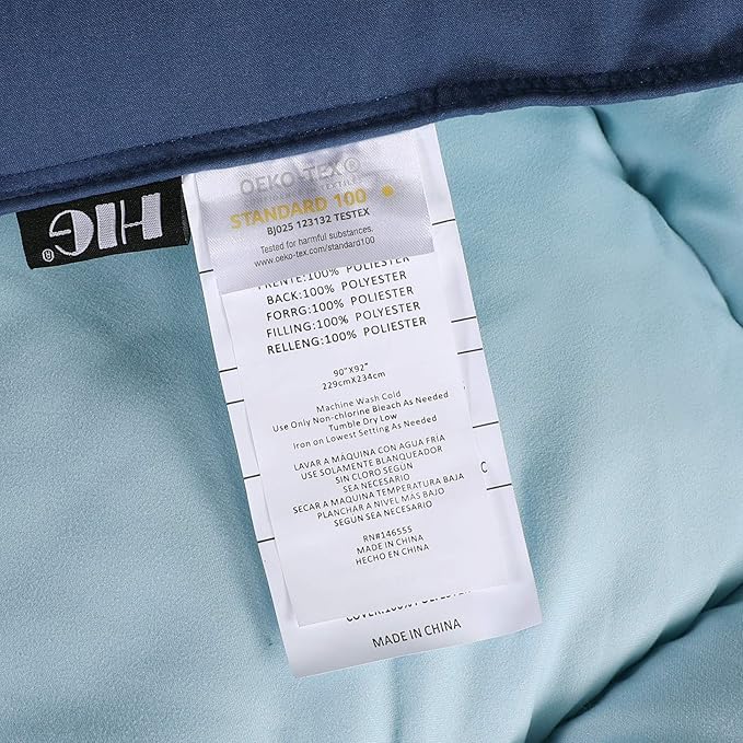 HIG 3pc Down Alternative Comforter Set - All Season Reversible Comforter with Sham - Quilted Duvet Insert with Corner Tabs - Box Stitched - Breathable, Soft, Fluffy (Twin/Twin XL, Navy/Light Blue)