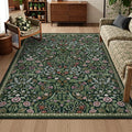 Lahome Claude Floral Living Room Rug, 6x9 Soft Washable Rugs for Bedroom, Thin Green Area Rug for Dining Room, Non Shedding Print Carpet for Guestroom