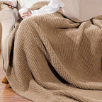 Waffle Knit Throw Blanket, Luxury Cozy Chunky Knit Throw Blanket for Couch, 50 x 60 Inch Thick Ultra-Soft Feather Yarn Knitted Blanket for Sofa, Bed, Home Decor - Beige