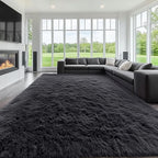 OLANLY 10x12 Machine Washable Large Area Rugs for Living Room, Bedroom, Soft Fluffy Shaggy Bedside Rug, Indoor Floor Carpet for Kids Girls and Boys, Dorms, Nursery, Home Decor Aesthetic, Black