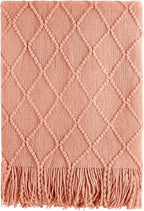 BOURINA Orange Throw Blanket 60x80 Inches Throw Textured Solid Soft Sofa Throw Couch Knitted Decorative Blanket