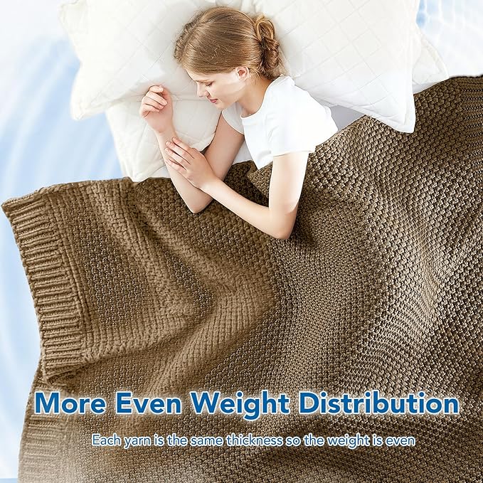 Topcee Knitted Weighted Blanket - 50"x60" 7lbs Cooling Chunky Knit Heavy Blanket for Adults Cable Yarn Knit Decorative No Beads Soft, Cozy and Cooling Weighted Throw Blankets Machine Washable