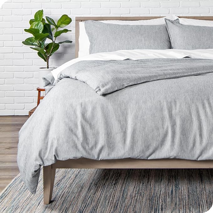 Bare Home Bedding Duvet Cover Queen Size - Premium 1800 Super Soft Collection - Lightweight, Duvet Cover - Soft Textured Bedding (Queen, Heathered Pewter)