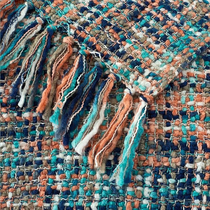 Multi-Color Pink Cable Woven Throw Blanket for Couch,50"X60" Boho Style Textured Blankets for Home Decor,Super Soft Warm Cozy Chunky Blanket with Decorative Tassels for Bed and Sofa