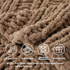 Battilo Beige Chunky Knit Throw Blanket for Couch, Super Soft Thick Warm Cable Knitted Blanket, Khaki Polyester Throw Taupe Blankets for Bed, Sofa, Living Room, 50"x60"