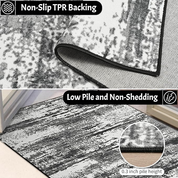 Modern Abstract Rug 8x10 Washable Area Rug for Living Room, Large Living Room Rug for Bedroom Non-Slip Low Pile Soft Faux Wool Indoor Carpet for Dining Room Playroom Kids Room Office Home Decor, Black