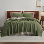 Bedsure Gentlesoft 100% Cotton Blanket Queen Size for Bed - Breathable and Soft for Spring Summer, Thick Cozy Waffle Weave Blanket Gifts for Women, Olive Green, 90x90 Inches